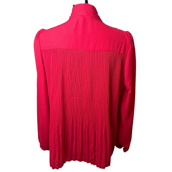 Nanette Lepore | Pleated Neck Tie Long Sleeve Blouse in Crimson Ruby | Sz S - Picture 5 of 9
